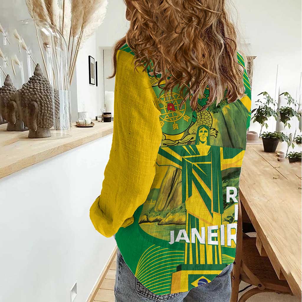 Rio de Janeiro Brazil Women Casual Shirt Christ the Redeemer Mix Sugarloaf Mountain - Wonder Print Shop