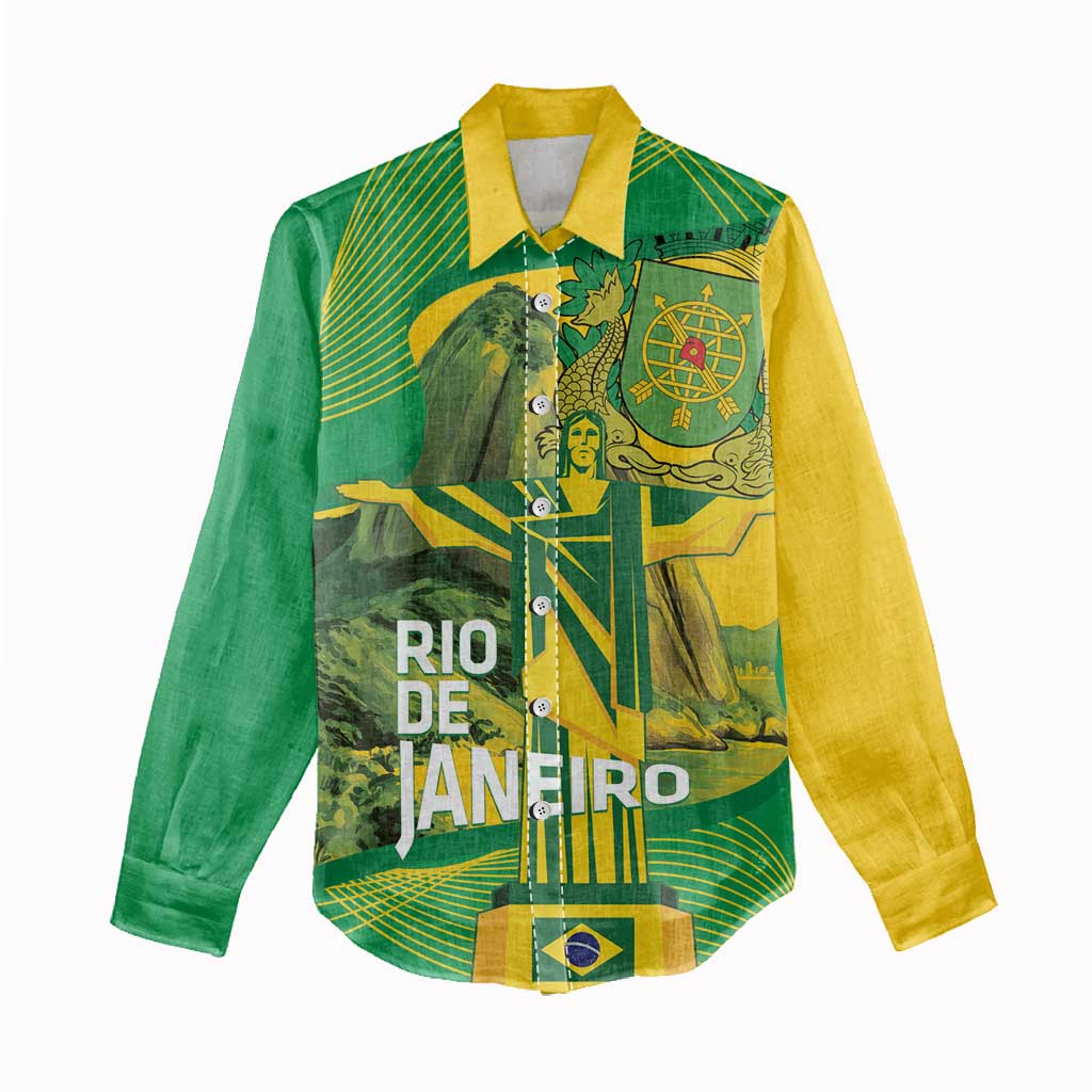 Rio de Janeiro Brazil Women Casual Shirt Christ the Redeemer Mix Sugarloaf Mountain - Wonder Print Shop