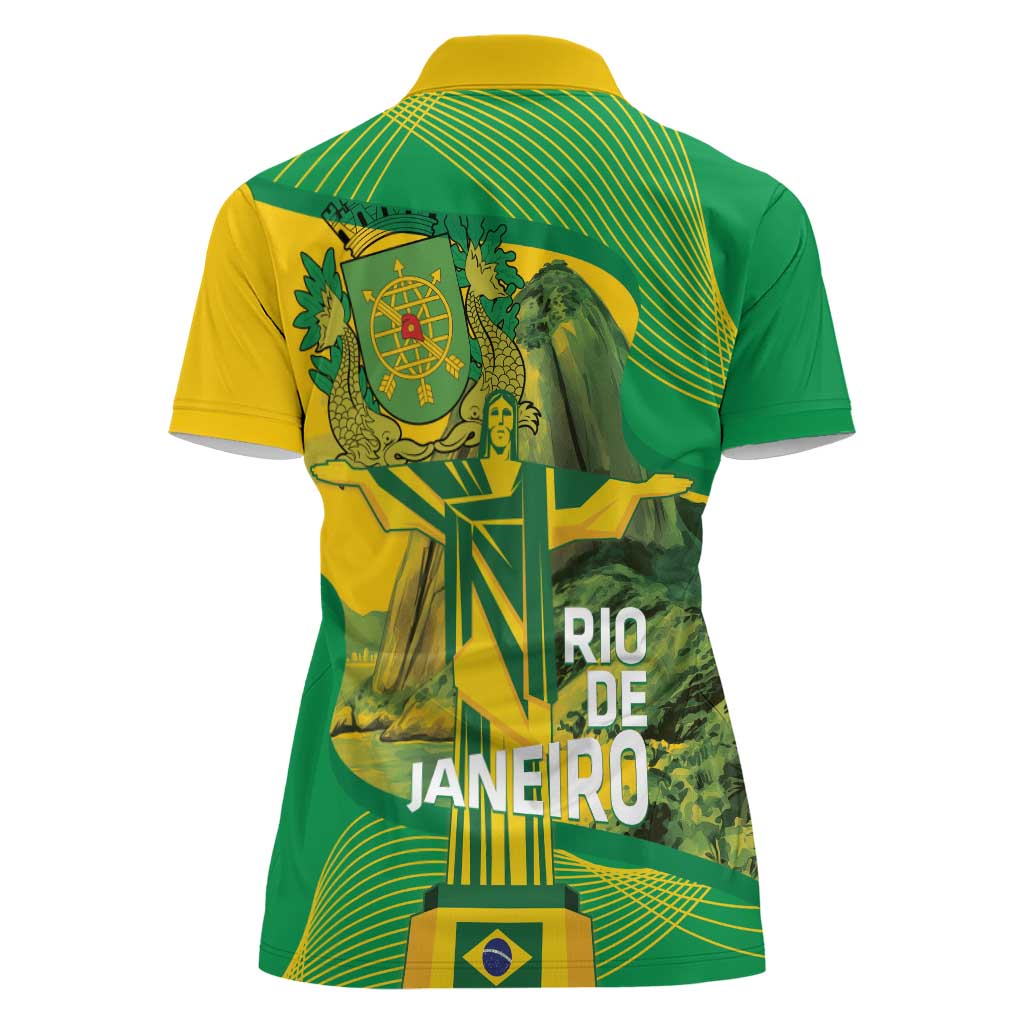 Rio de Janeiro Brazil Women Polo Shirt Christ the Redeemer Mix Sugarloaf Mountain - Wonder Print Shop