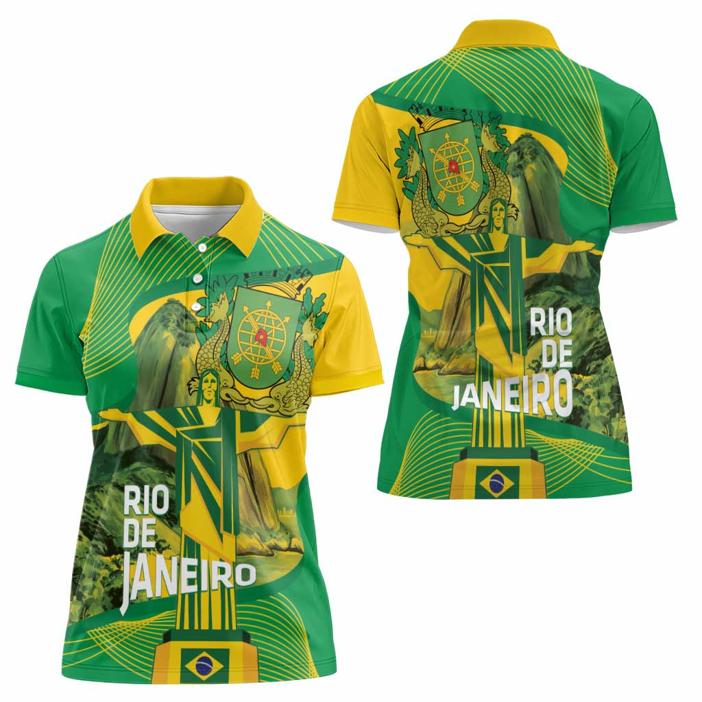 Rio de Janeiro Brazil Women Polo Shirt Christ the Redeemer Mix Sugarloaf Mountain - Wonder Print Shop