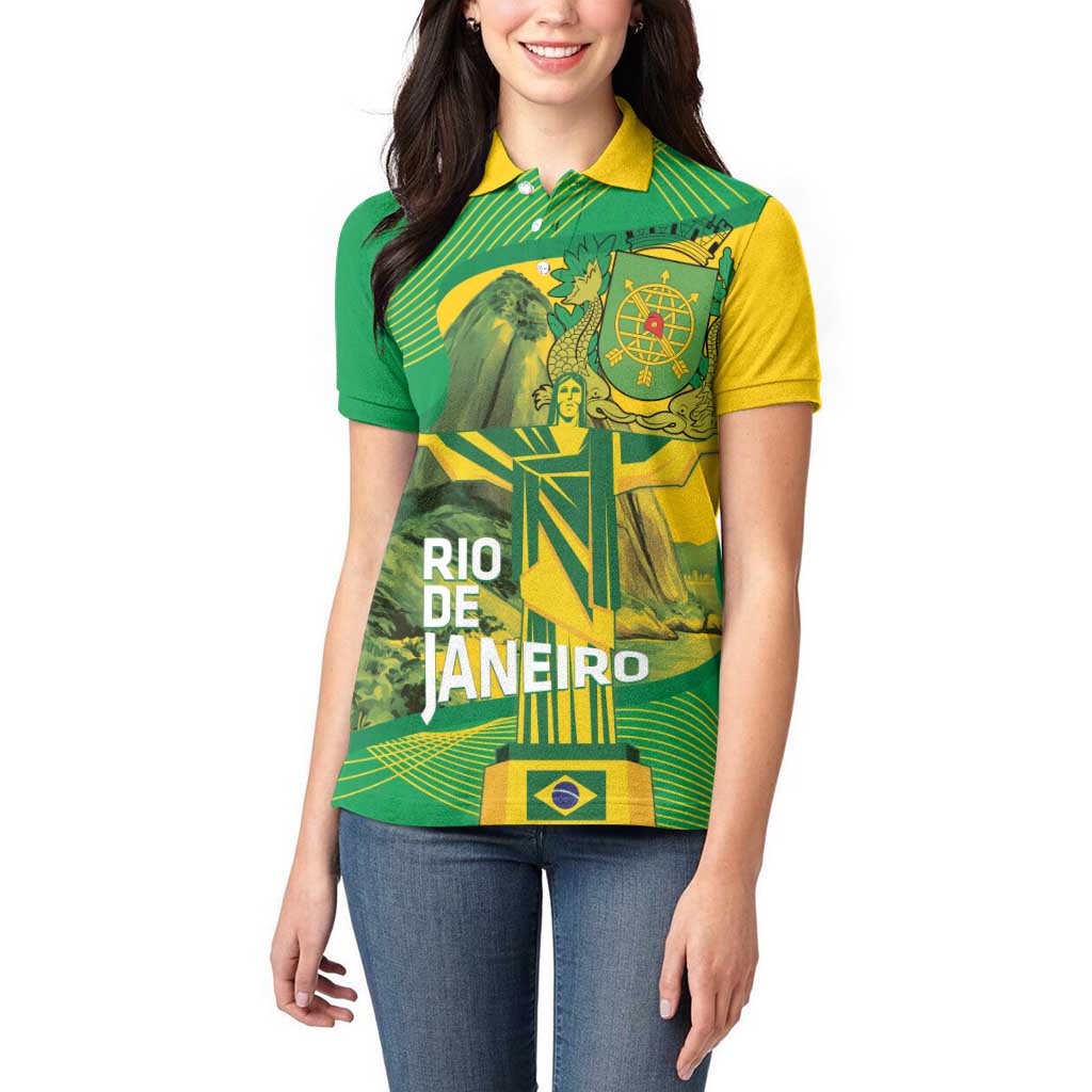 Rio de Janeiro Brazil Women Polo Shirt Christ the Redeemer Mix Sugarloaf Mountain - Wonder Print Shop