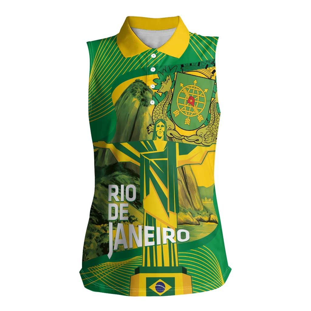 Rio de Janeiro Brazil Women Sleeveless Polo Shirt Christ the Redeemer Mix Sugarloaf Mountain - Wonder Print Shop