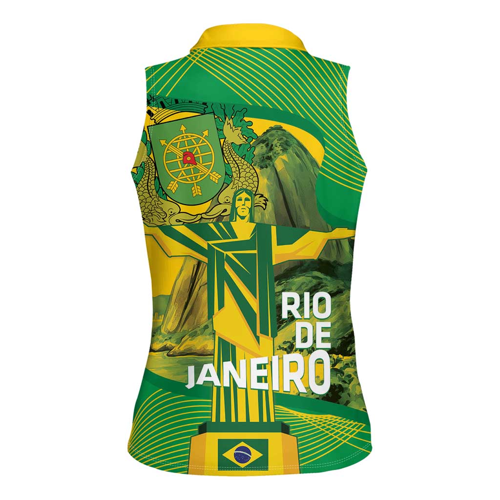 Rio de Janeiro Brazil Women Sleeveless Polo Shirt Christ the Redeemer Mix Sugarloaf Mountain - Wonder Print Shop