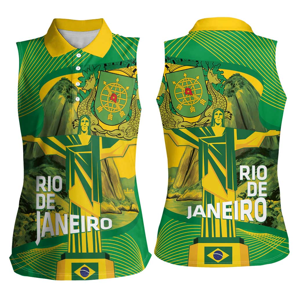 Rio de Janeiro Brazil Women Sleeveless Polo Shirt Christ the Redeemer Mix Sugarloaf Mountain - Wonder Print Shop