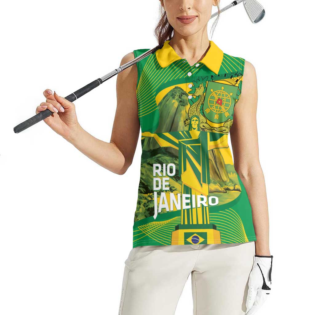Rio de Janeiro Brazil Women Sleeveless Polo Shirt Christ the Redeemer Mix Sugarloaf Mountain - Wonder Print Shop