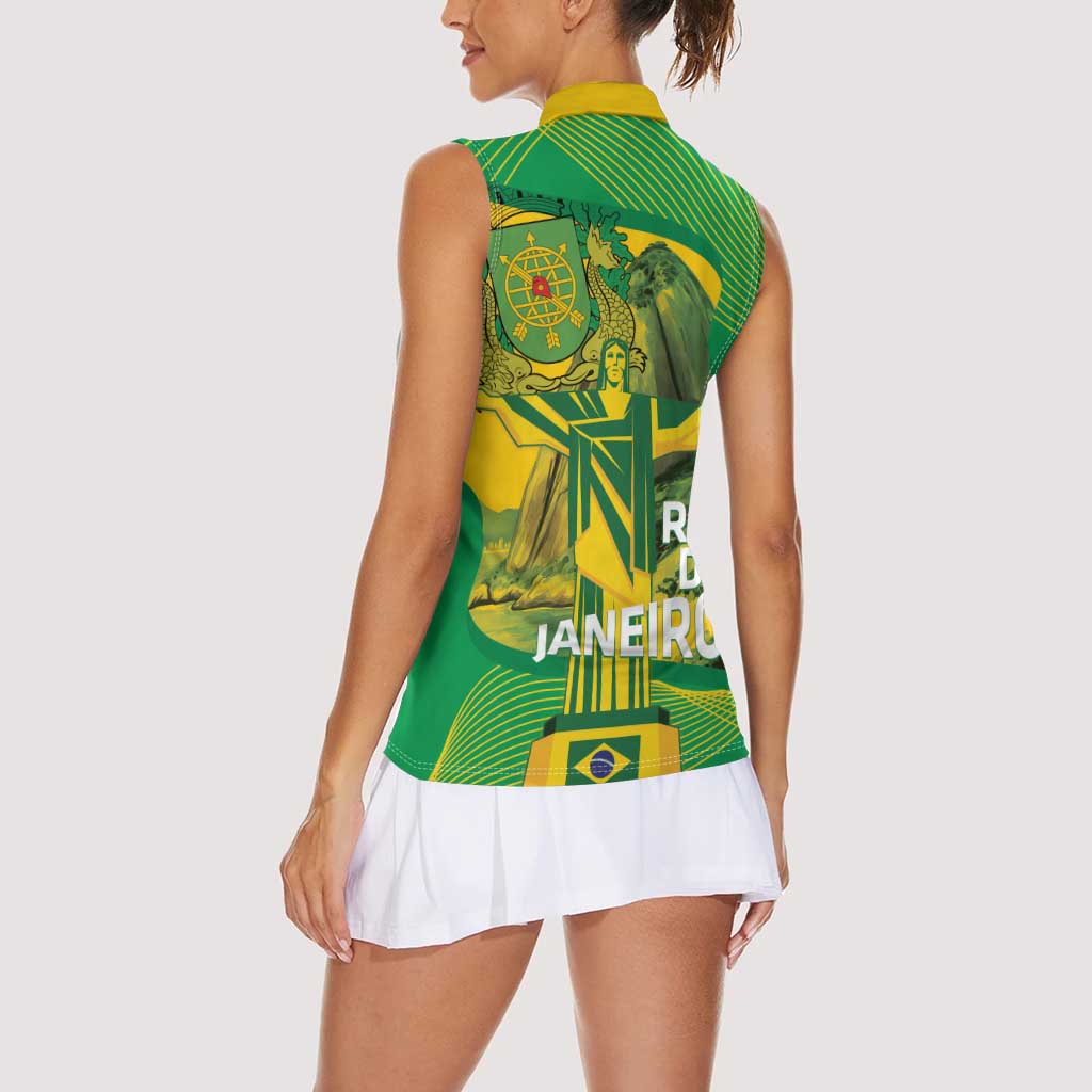Rio de Janeiro Brazil Women Sleeveless Polo Shirt Christ the Redeemer Mix Sugarloaf Mountain - Wonder Print Shop