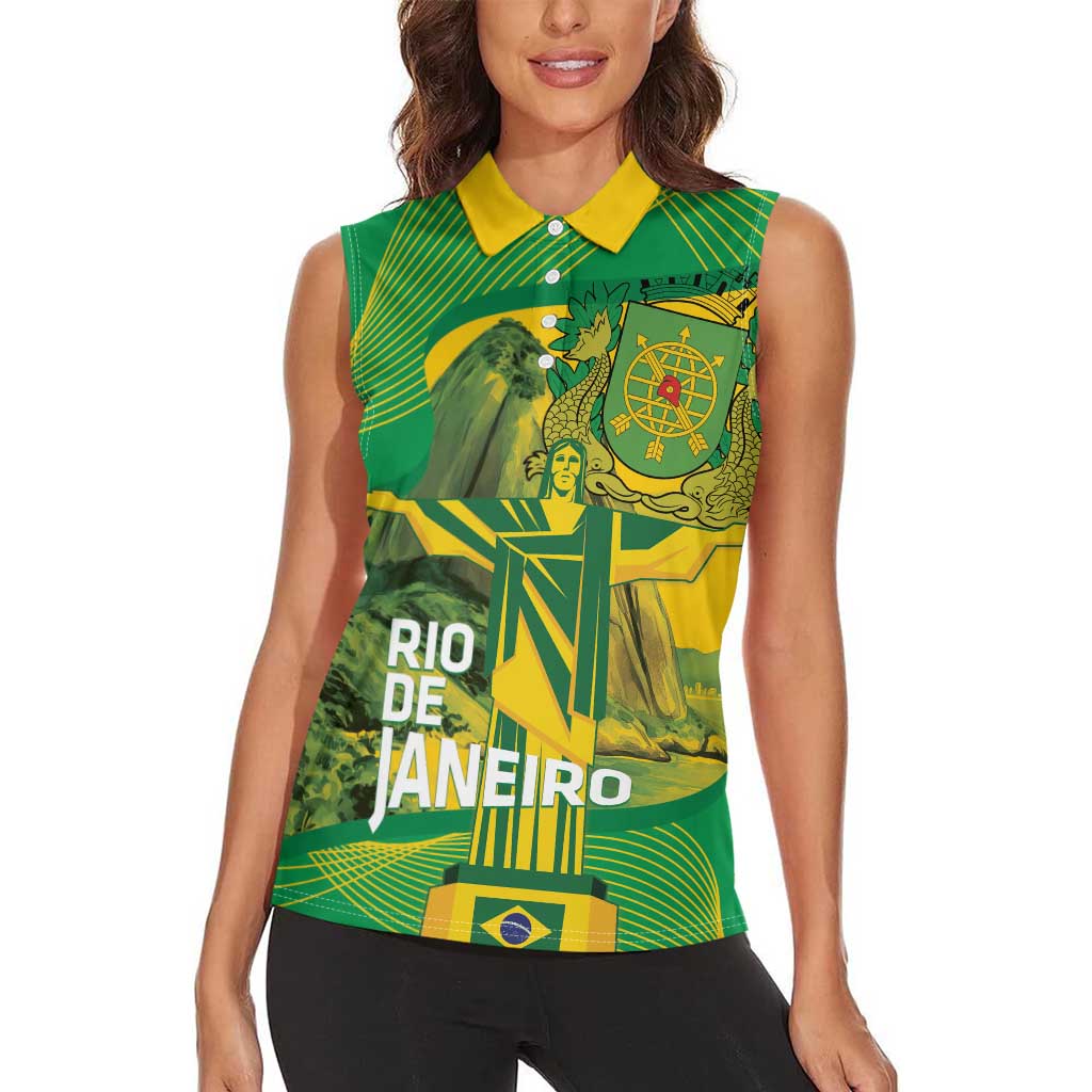 Rio de Janeiro Brazil Women Sleeveless Polo Shirt Christ the Redeemer Mix Sugarloaf Mountain - Wonder Print Shop