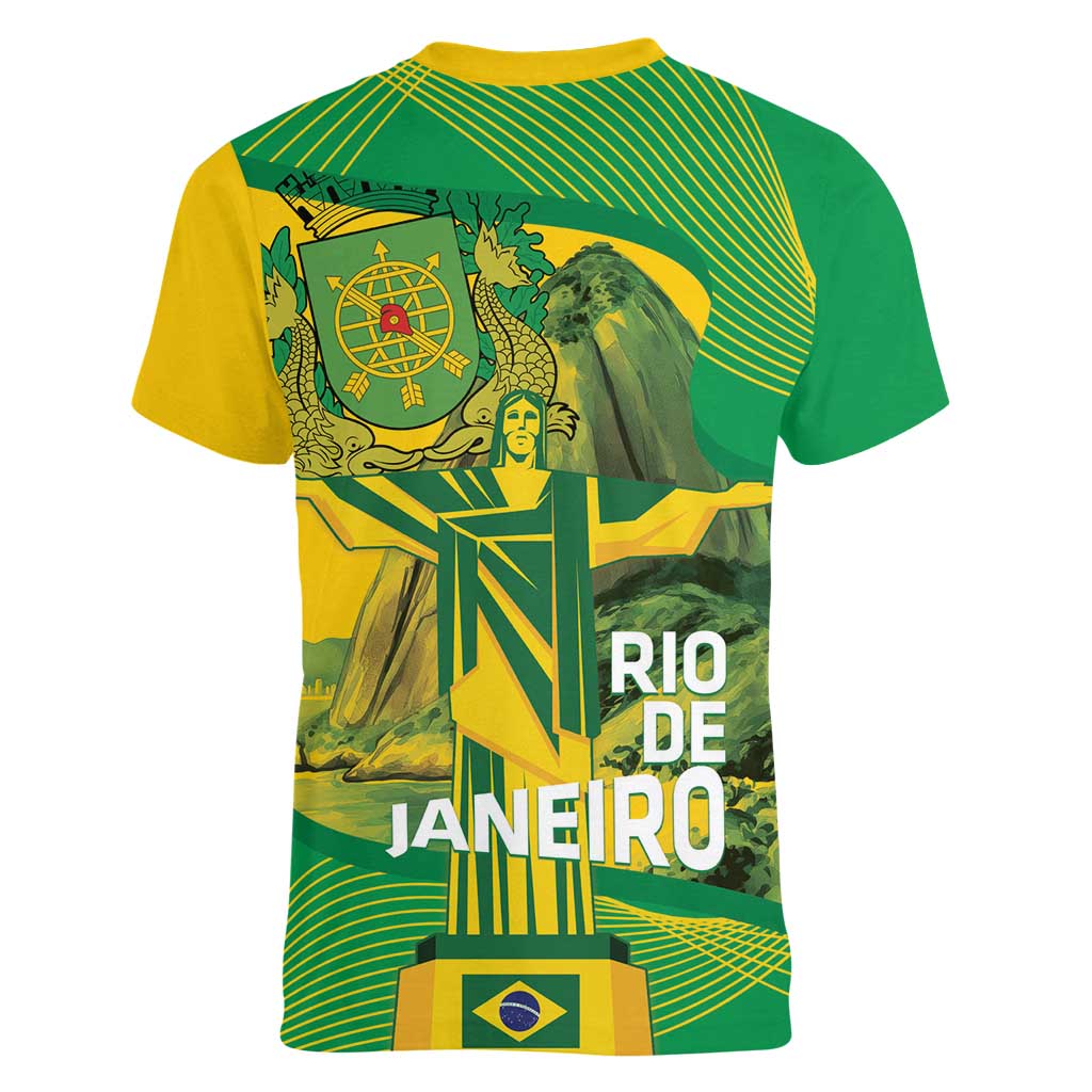 Rio de Janeiro Brazil Women V-Neck T-Shirt Christ the Redeemer Mix Sugarloaf Mountain - Wonder Print Shop