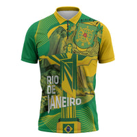 Rio de Janeiro Brazil Zipper Polo Shirt Christ the Redeemer Mix Sugarloaf Mountain - Wonder Print Shop
