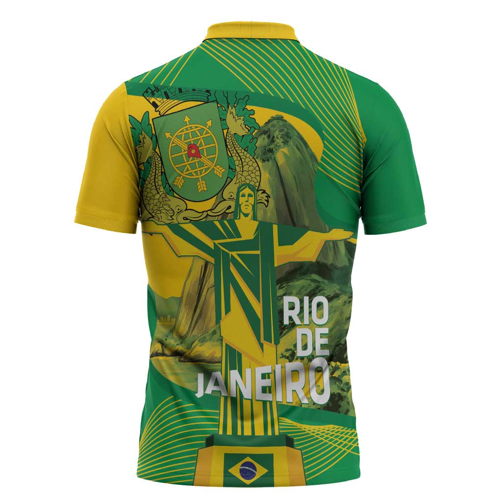 Rio de Janeiro Brazil Zipper Polo Shirt Christ the Redeemer Mix Sugarloaf Mountain - Wonder Print Shop