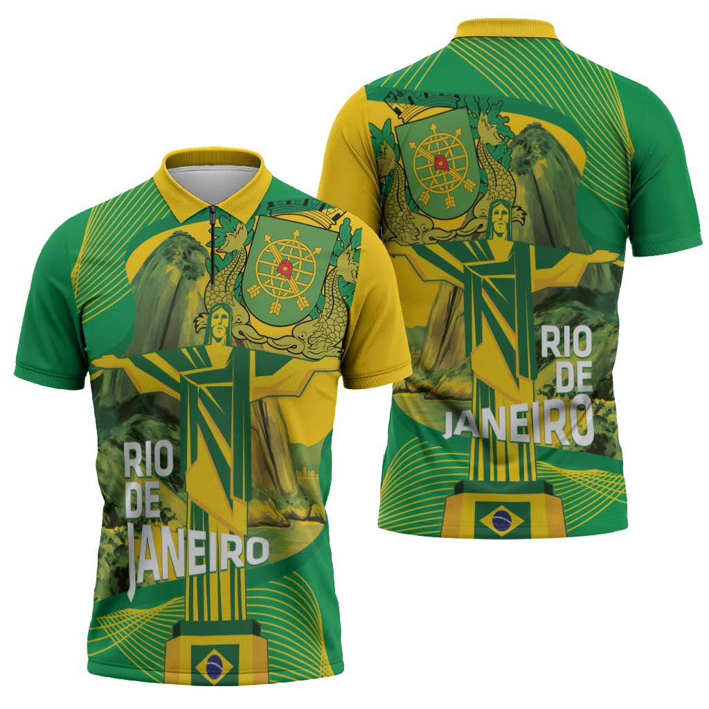 Rio de Janeiro Brazil Zipper Polo Shirt Christ the Redeemer Mix Sugarloaf Mountain - Wonder Print Shop