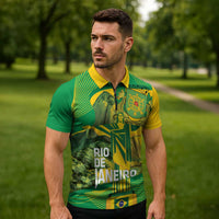 Rio de Janeiro Brazil Zipper Polo Shirt Christ the Redeemer Mix Sugarloaf Mountain - Wonder Print Shop