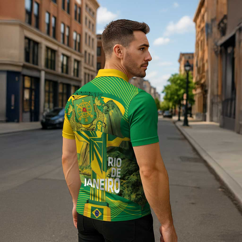 Rio de Janeiro Brazil Zipper Polo Shirt Christ the Redeemer Mix Sugarloaf Mountain - Wonder Print Shop