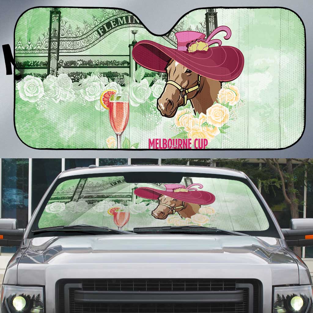Australia Cup Melbourne Horse Racing Auto Sun Shade Hats Heels & Horseshoes Yellow Roses - Wonder Print Shop
