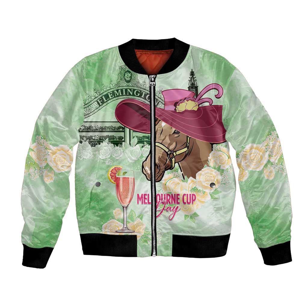 Australia Cup Melbourne Horse Racing Bomber Jacket Hats Heels & Horseshoes Yellow Roses - Wonder Print Shop