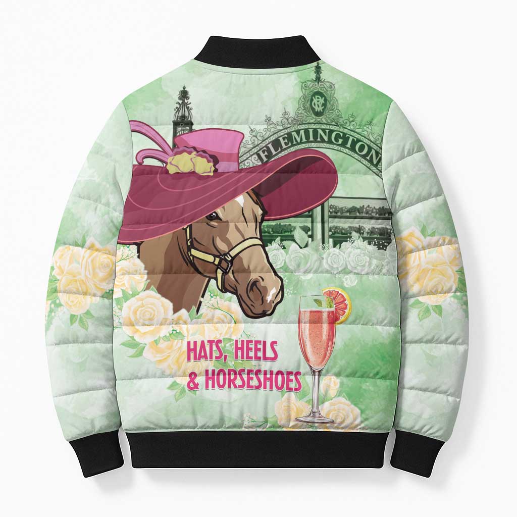 Australia Cup Melbourne Horse Racing Bomber Puffer Jacket Hats Heels & Horseshoes Yellow Roses - Wonder Print Shop