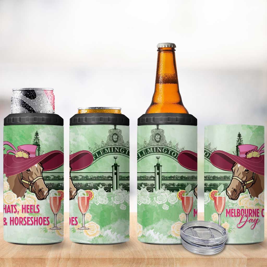 Australia Cup Melbourne Horse Racing 4 in 1 Can Cooler Tumbler Hats Heels & Horseshoes Yellow Roses - Wonder Print Shop
