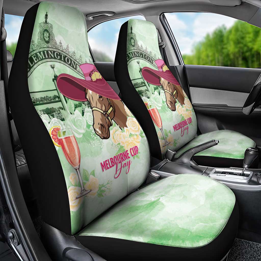 Australia Cup Melbourne Horse Racing Car Seat Cover Hats Heels & Horseshoes Yellow Roses - Wonder Print Shop