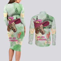 Australia Cup Melbourne Horse Racing Couples Matching Long Sleeve Bodycon Dress and Long Sleeve Button Shirt Hats Heels & Horseshoes Yellow Roses - Wonder Print Shop