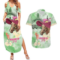 Australia Cup Melbourne Horse Racing Couples Matching Summer Maxi Dress and Hawaiian Shirt Hats Heels & Horseshoes Yellow Roses - Wonder Print Shop