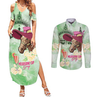 Australia Cup Melbourne Horse Racing Couples Matching Summer Maxi Dress and Long Sleeve Button Shirt Hats Heels & Horseshoes Yellow Roses - Wonder Print Shop
