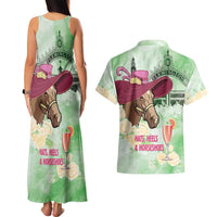 Australia Cup Melbourne Horse Racing Couples Matching Tank Maxi Dress and Hawaiian Shirt Hats Heels & Horseshoes Yellow Roses - Wonder Print Shop