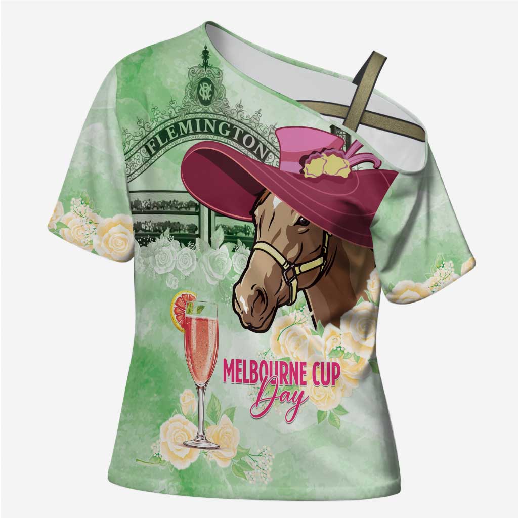 Australia Cup Melbourne Horse Racing Cross Shoulder Shirt Hats Heels & Horseshoes Yellow Roses - Wonder Print Shop