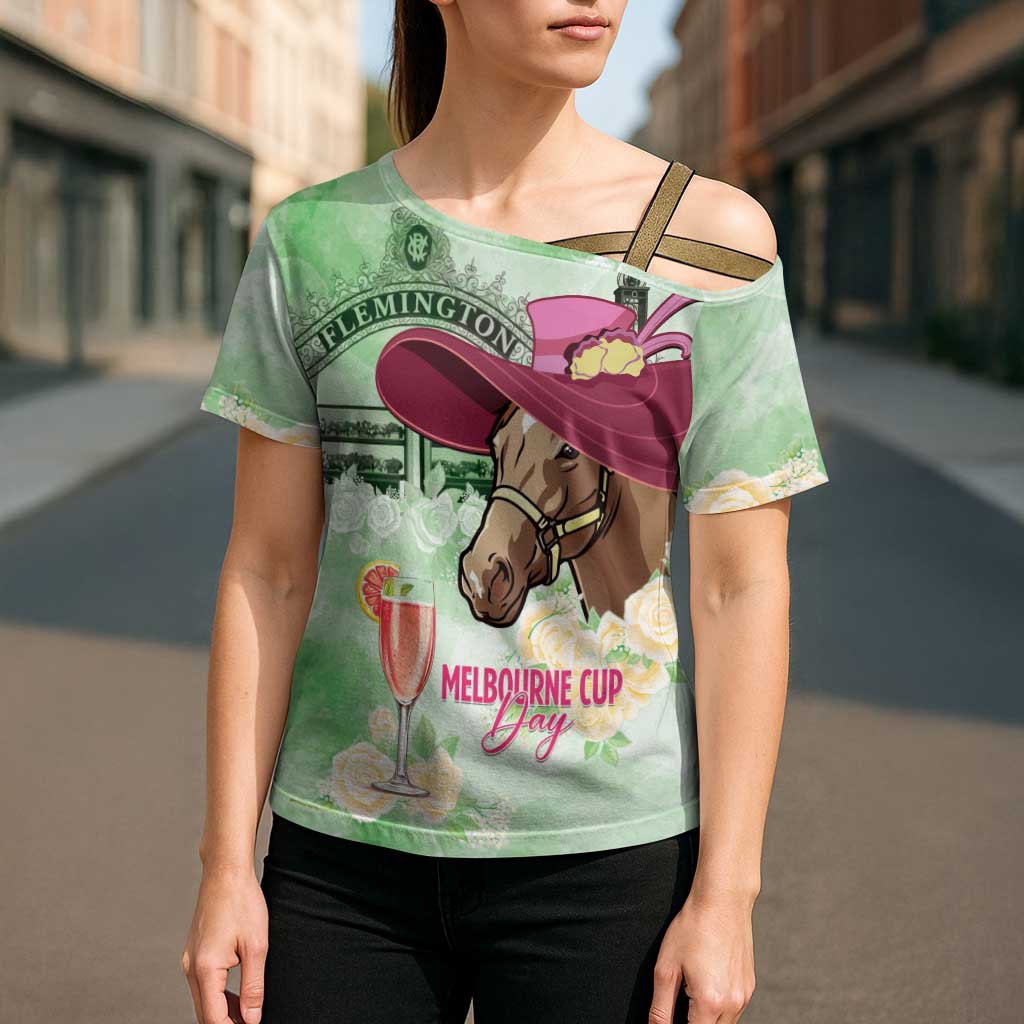 Australia Cup Melbourne Horse Racing Cross Shoulder Shirt Hats Heels & Horseshoes Yellow Roses - Wonder Print Shop