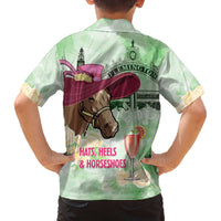 Australia Cup Melbourne Horse Racing Family Matching Off The Shoulder Long Sleeve Dress and Hawaiian Shirt Hats Heels & Horseshoes Yellow Roses - Wonder Print Shop