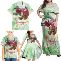 Australia Cup Melbourne Horse Racing Family Matching Off Shoulder Maxi Dress and Hawaiian Shirt Hats Heels & Horseshoes Yellow Roses - Wonder Print Shop