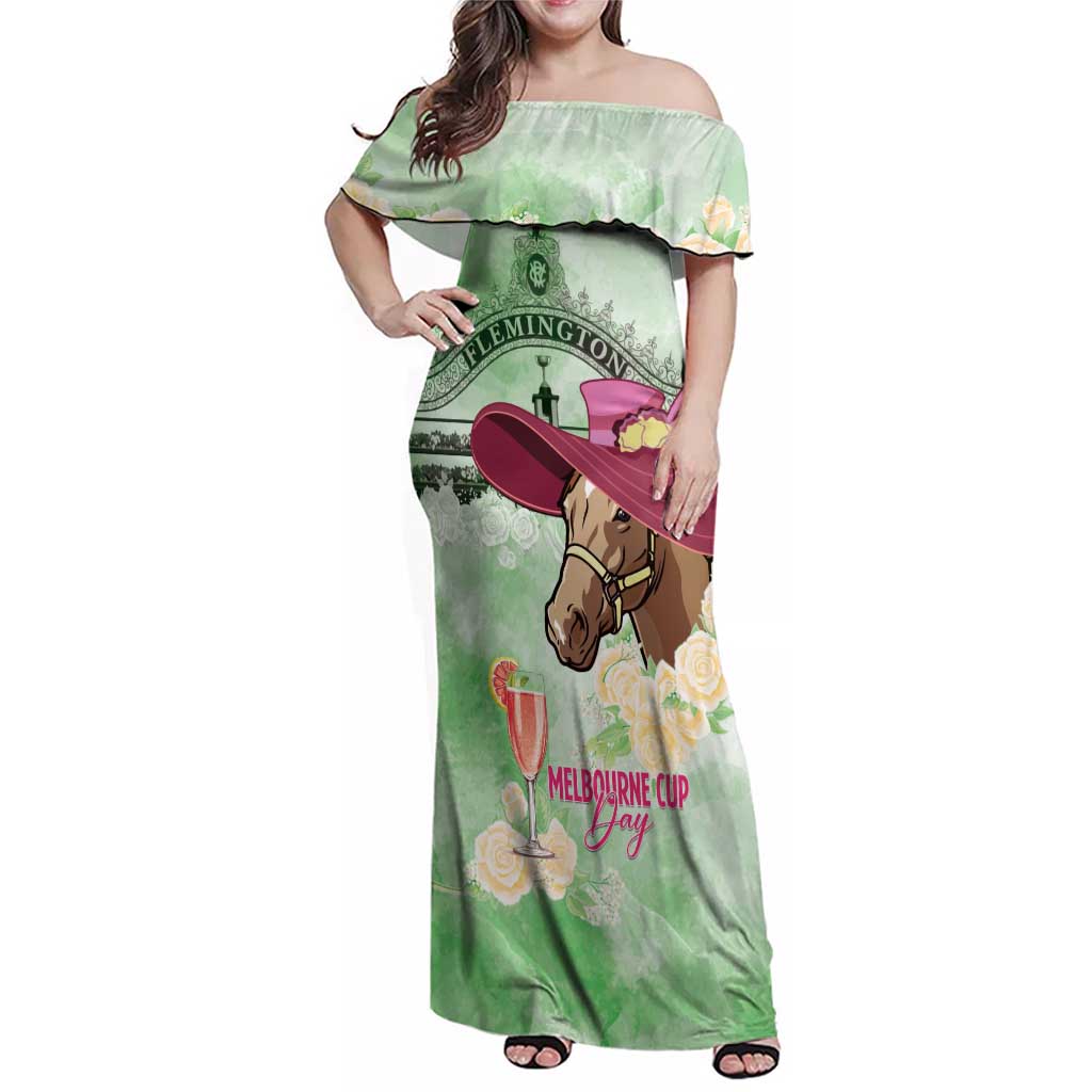 Australia Cup Melbourne Horse Racing Family Matching Off Shoulder Maxi Dress and Hawaiian Shirt Hats Heels & Horseshoes Yellow Roses - Wonder Print Shop