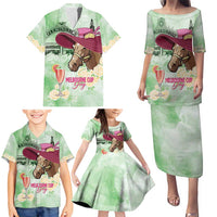 Australia Cup Melbourne Horse Racing Family Matching Puletasi and Hawaiian Shirt Hats Heels & Horseshoes Yellow Roses - Wonder Print Shop