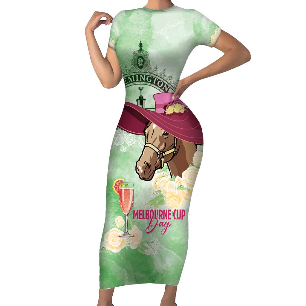 Australia Cup Melbourne Horse Racing Family Matching Short Sleeve Bodycon Dress and Hawaiian Shirt Hats Heels & Horseshoes Yellow Roses - Wonder Print Shop