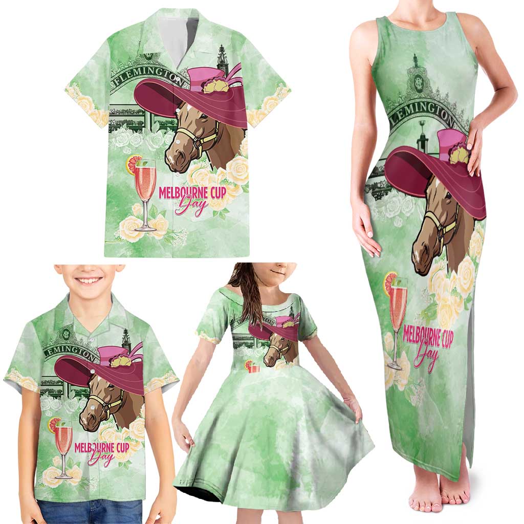 Australia Cup Melbourne Horse Racing Family Matching Tank Maxi Dress and Hawaiian Shirt Hats Heels & Horseshoes Yellow Roses - Wonder Print Shop