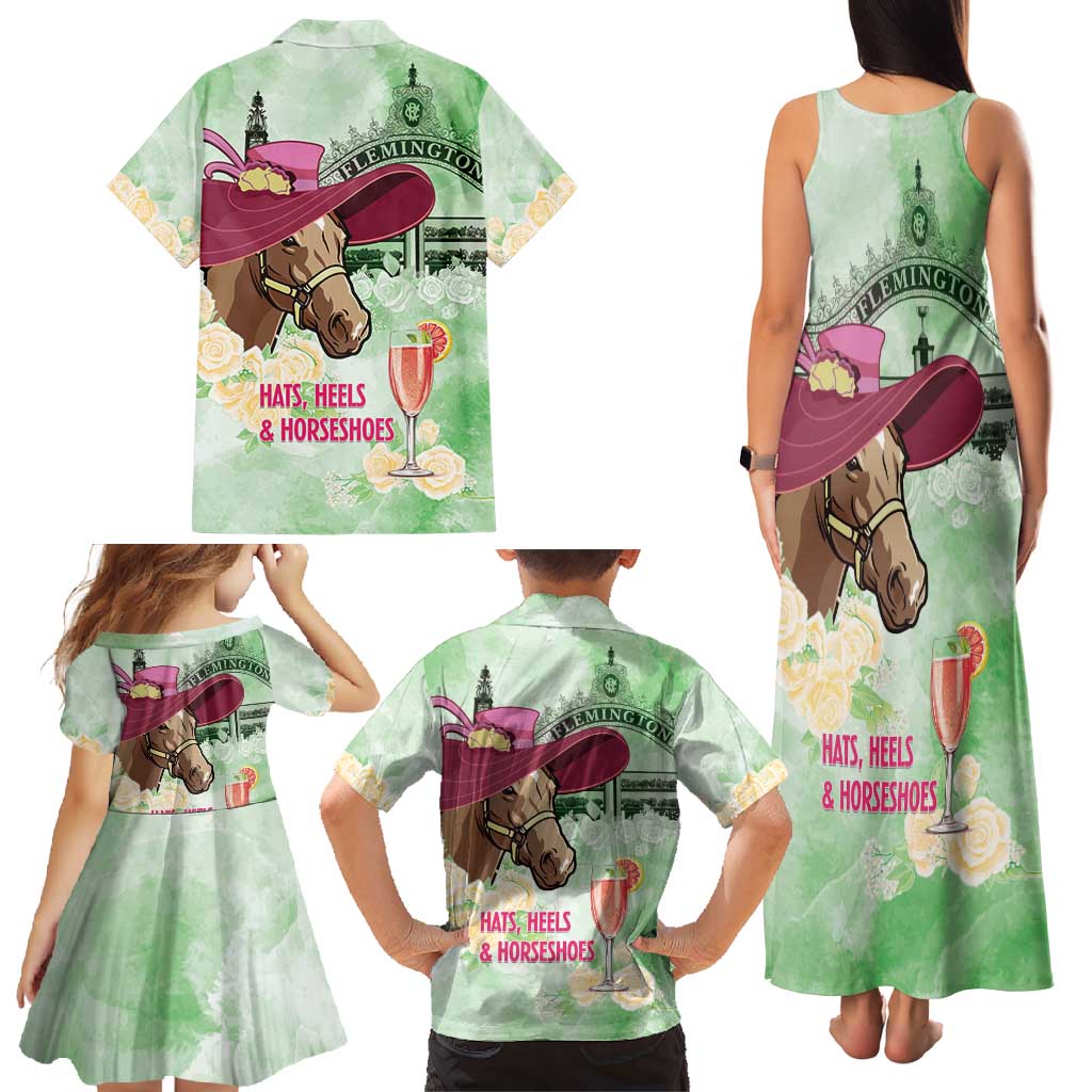 Australia Cup Melbourne Horse Racing Family Matching Tank Maxi Dress and Hawaiian Shirt Hats Heels & Horseshoes Yellow Roses - Wonder Print Shop