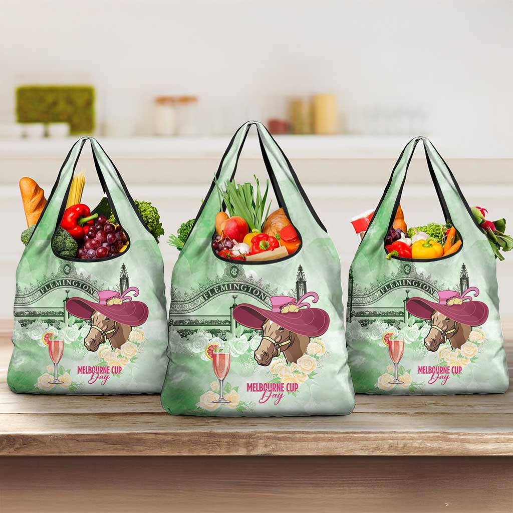 Australia Cup Melbourne Horse Racing Grocery Bag Hats Heels & Horseshoes Yellow Roses - Wonder Print Shop