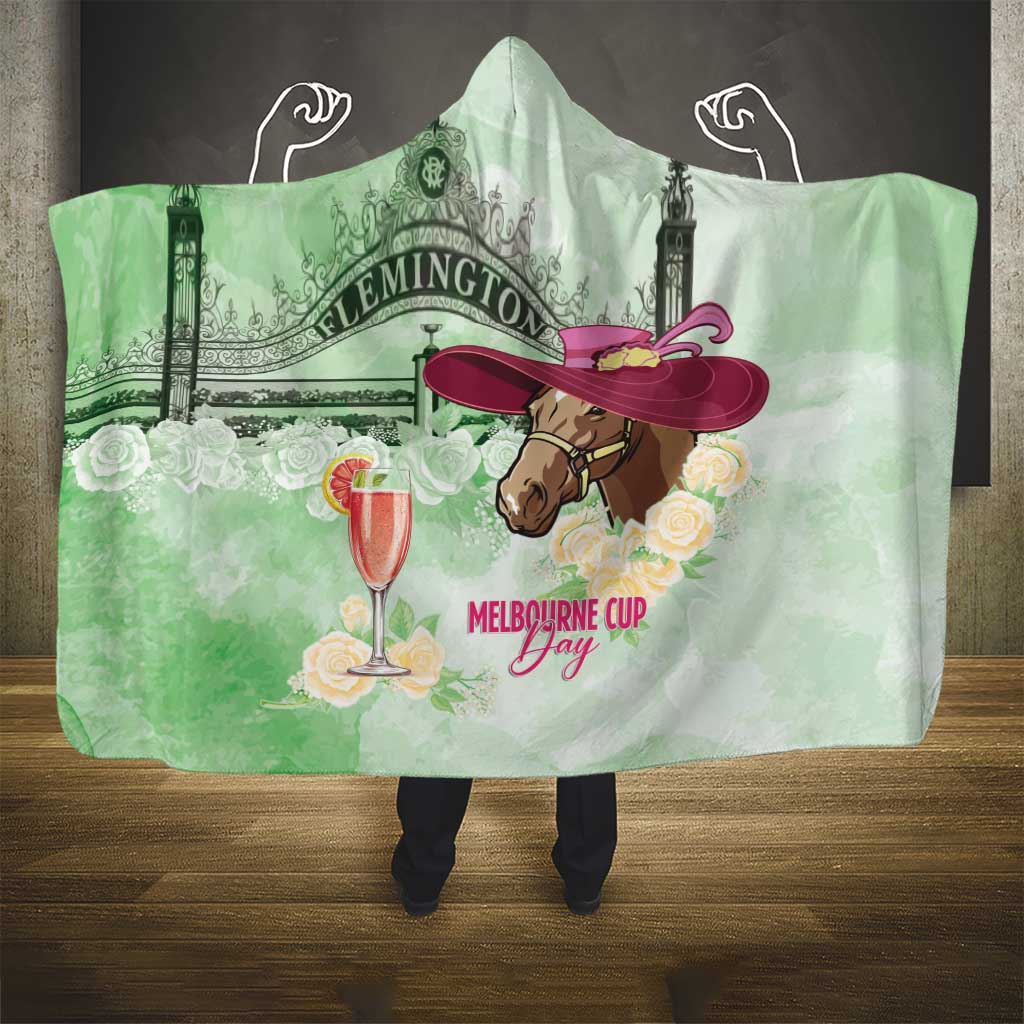 Australia Cup Melbourne Horse Racing Hooded Blanket Hats Heels & Horseshoes Yellow Roses - Wonder Print Shop