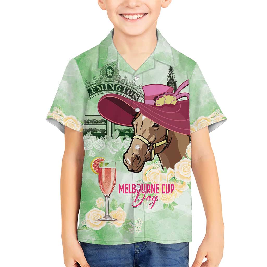 Australia Cup Melbourne Horse Racing Kid Hawaiian Shirt Hats Heels & Horseshoes Yellow Roses - Wonder Print Shop