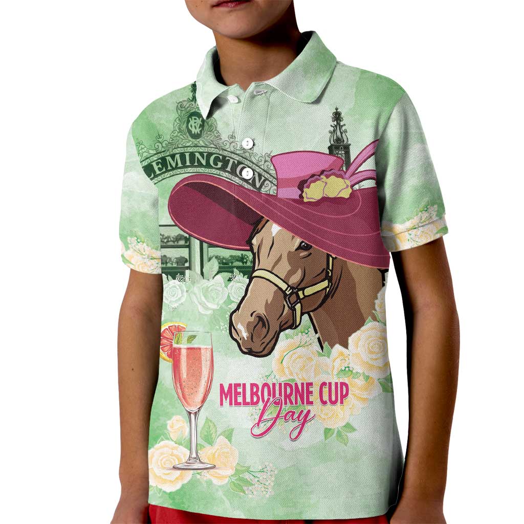 Australia Cup Melbourne Horse Racing Kid Polo Shirt Hats Heels & Horseshoes Yellow Roses - Wonder Print Shop