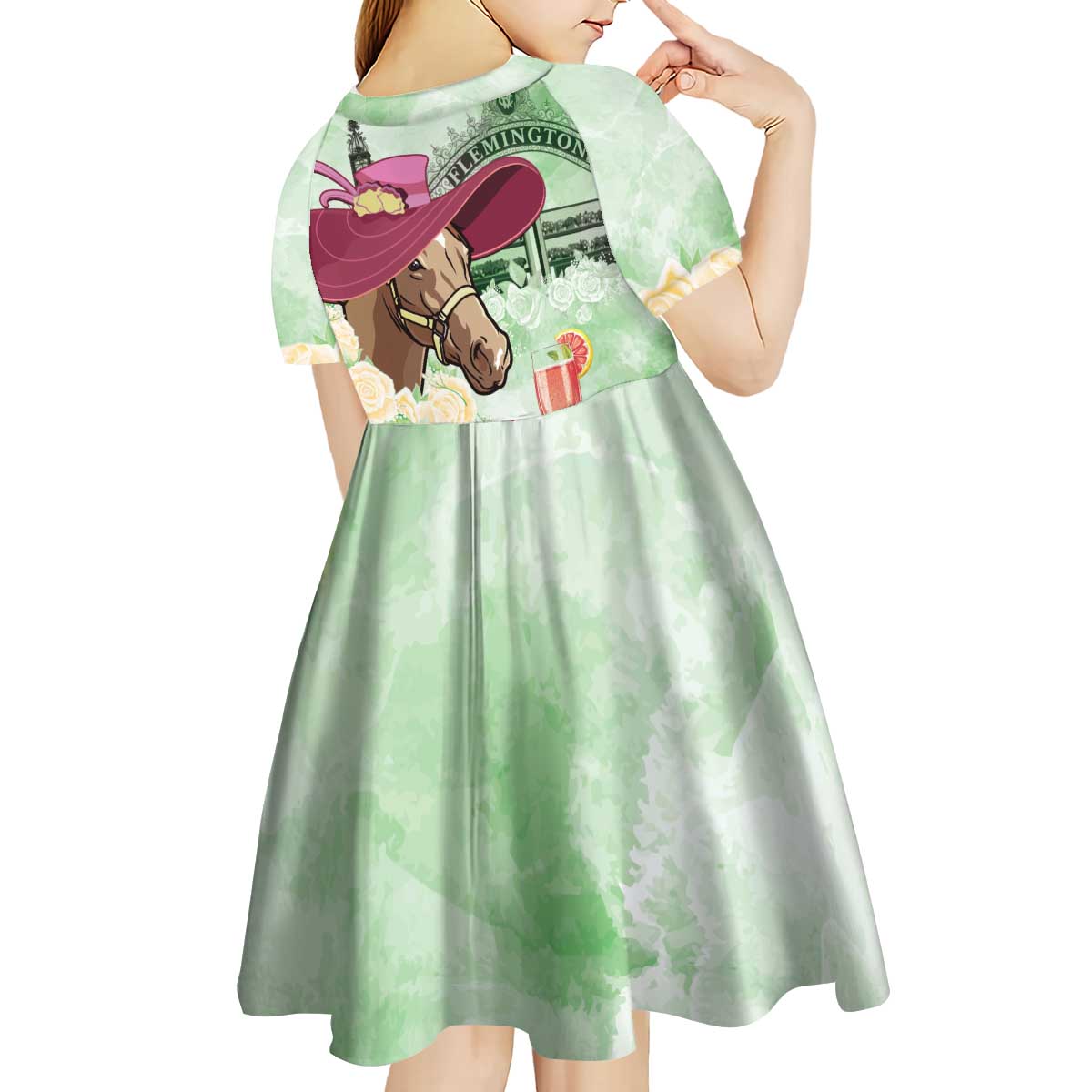 Australia Cup Melbourne Horse Racing Kid Short Sleeve Dress Hats Heels & Horseshoes Yellow Roses - Wonder Print Shop