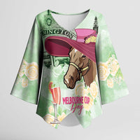 Australia Cup Melbourne Horse Racing Kimono Sleeve Blouse Hats Heels & Horseshoes Yellow Roses - Wonder Print Shop