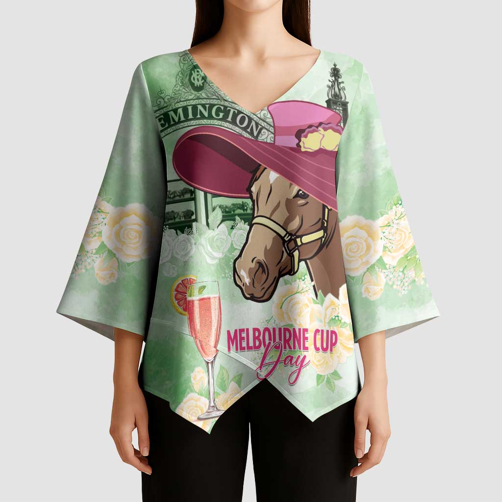 Australia Cup Melbourne Horse Racing Kimono Sleeve Blouse Hats Heels & Horseshoes Yellow Roses - Wonder Print Shop