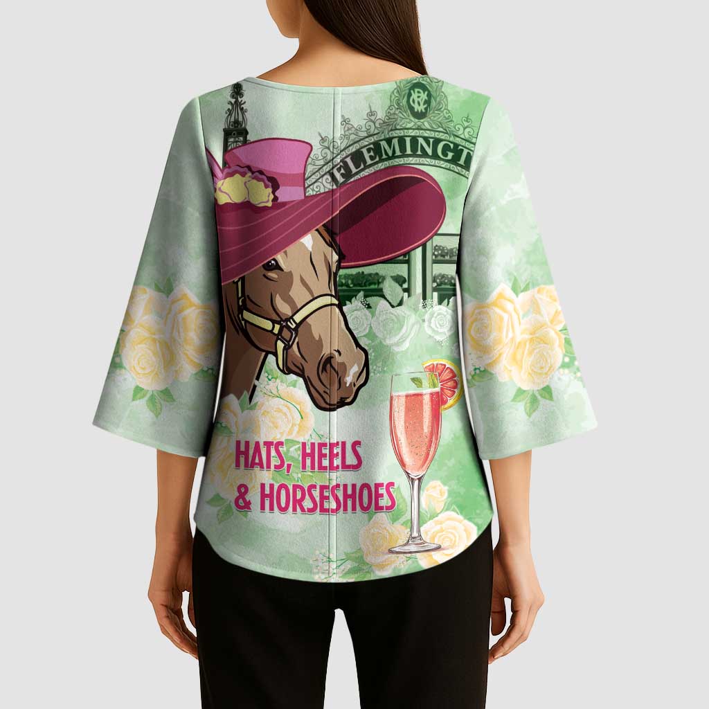 Australia Cup Melbourne Horse Racing Kimono Sleeve Blouse Hats Heels & Horseshoes Yellow Roses - Wonder Print Shop