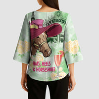 Australia Cup Melbourne Horse Racing Kimono Sleeve Blouse Hats Heels & Horseshoes Yellow Roses - Wonder Print Shop
