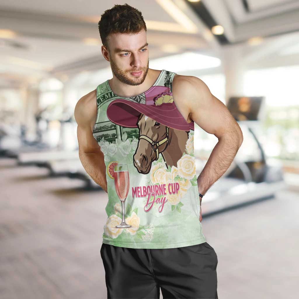 Australia Cup Melbourne Horse Racing Men Tank Top Hats Heels & Horseshoes Yellow Roses - Wonder Print Shop
