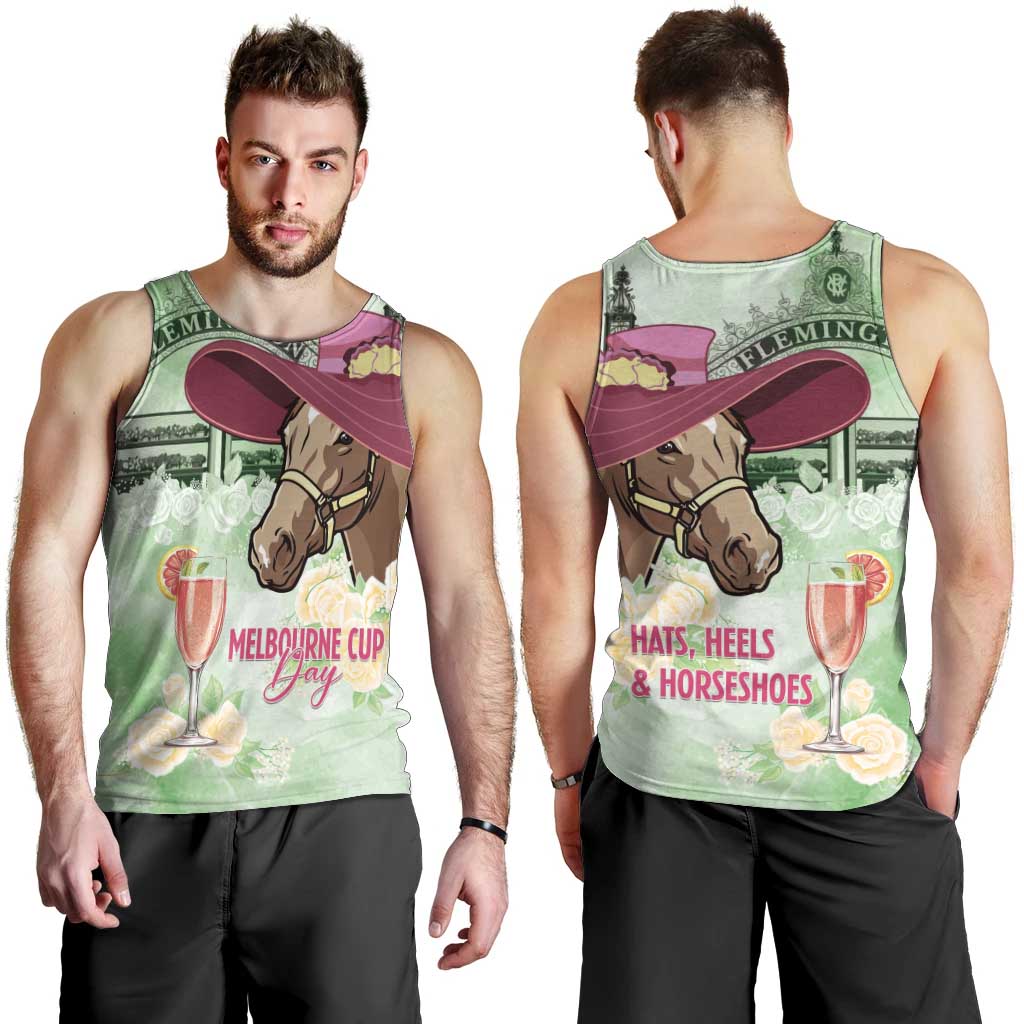 Australia Cup Melbourne Horse Racing Men Tank Top Hats Heels & Horseshoes Yellow Roses - Wonder Print Shop