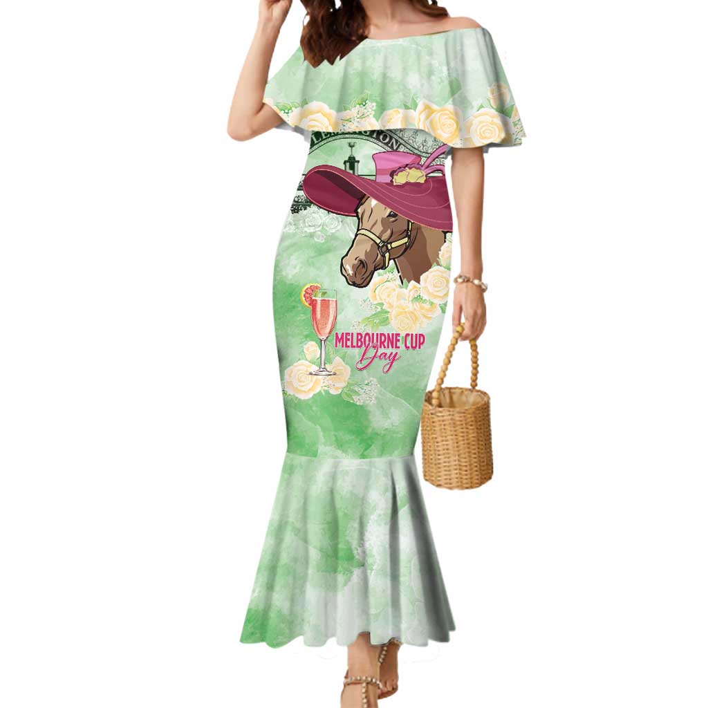 Australia Cup Melbourne Horse Racing Mermaid Dress Hats Heels & Horseshoes Yellow Roses - Wonder Print Shop
