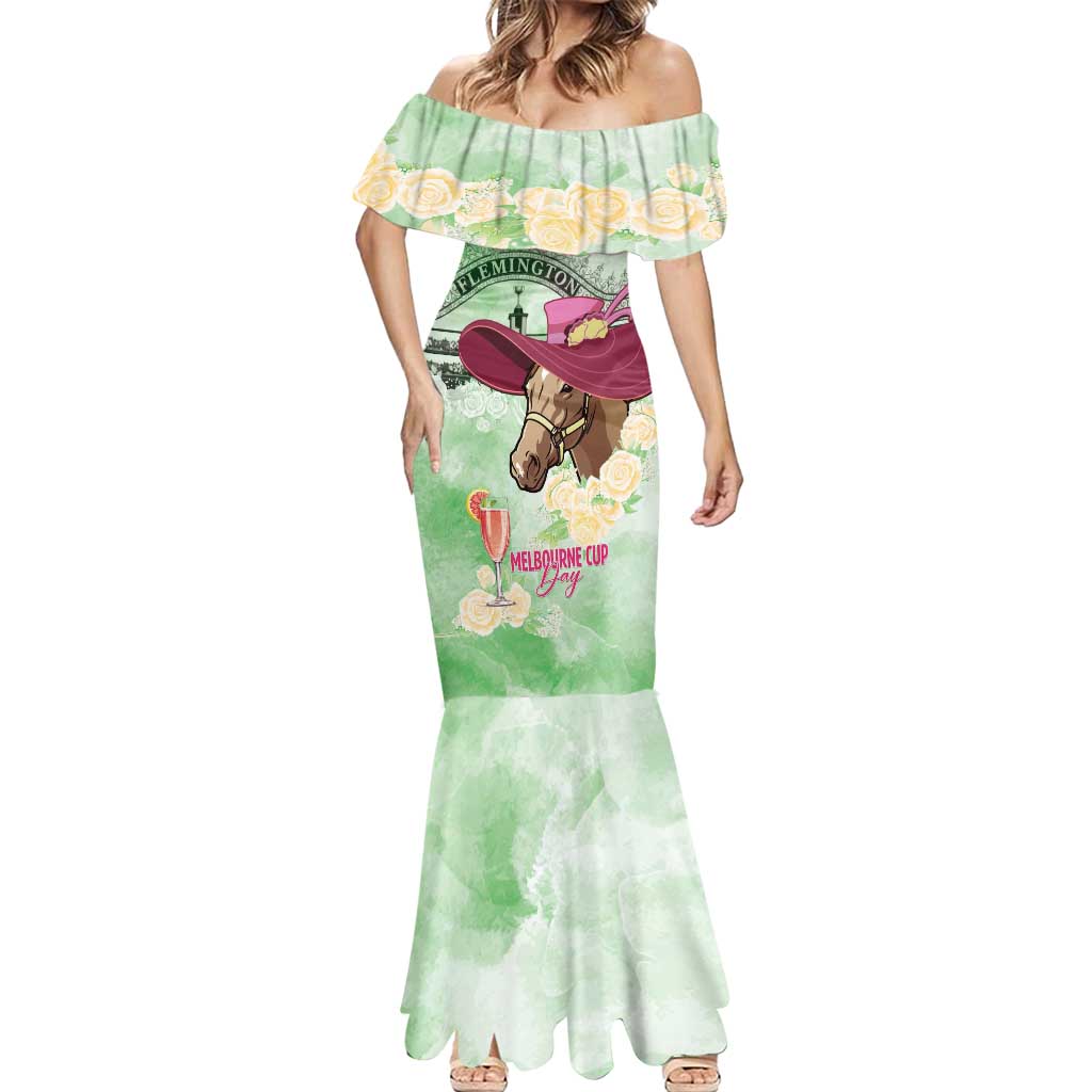 Australia Cup Melbourne Horse Racing Mermaid Dress Hats Heels & Horseshoes Yellow Roses - Wonder Print Shop