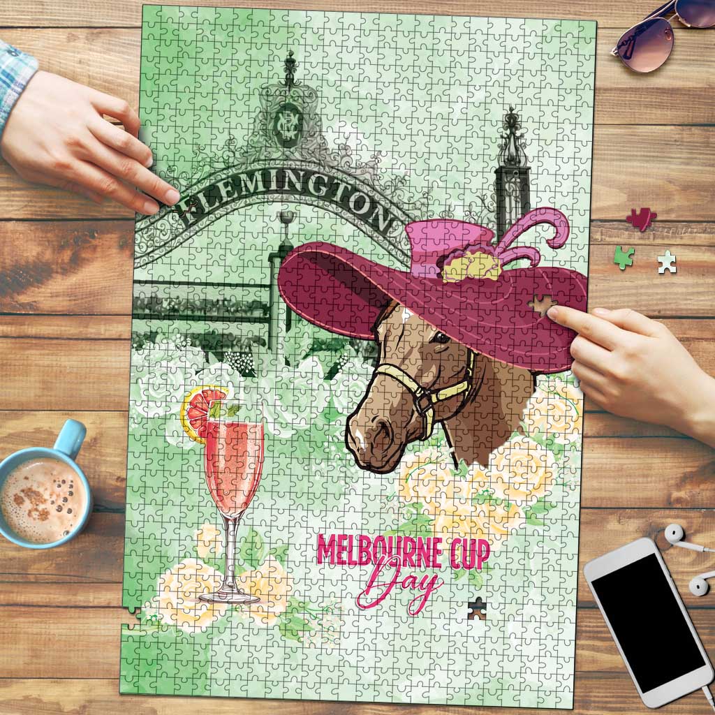 Australia Cup Melbourne Horse Racing Puzzle Hats Heels & Horseshoes Yellow Roses - Wonder Print Shop