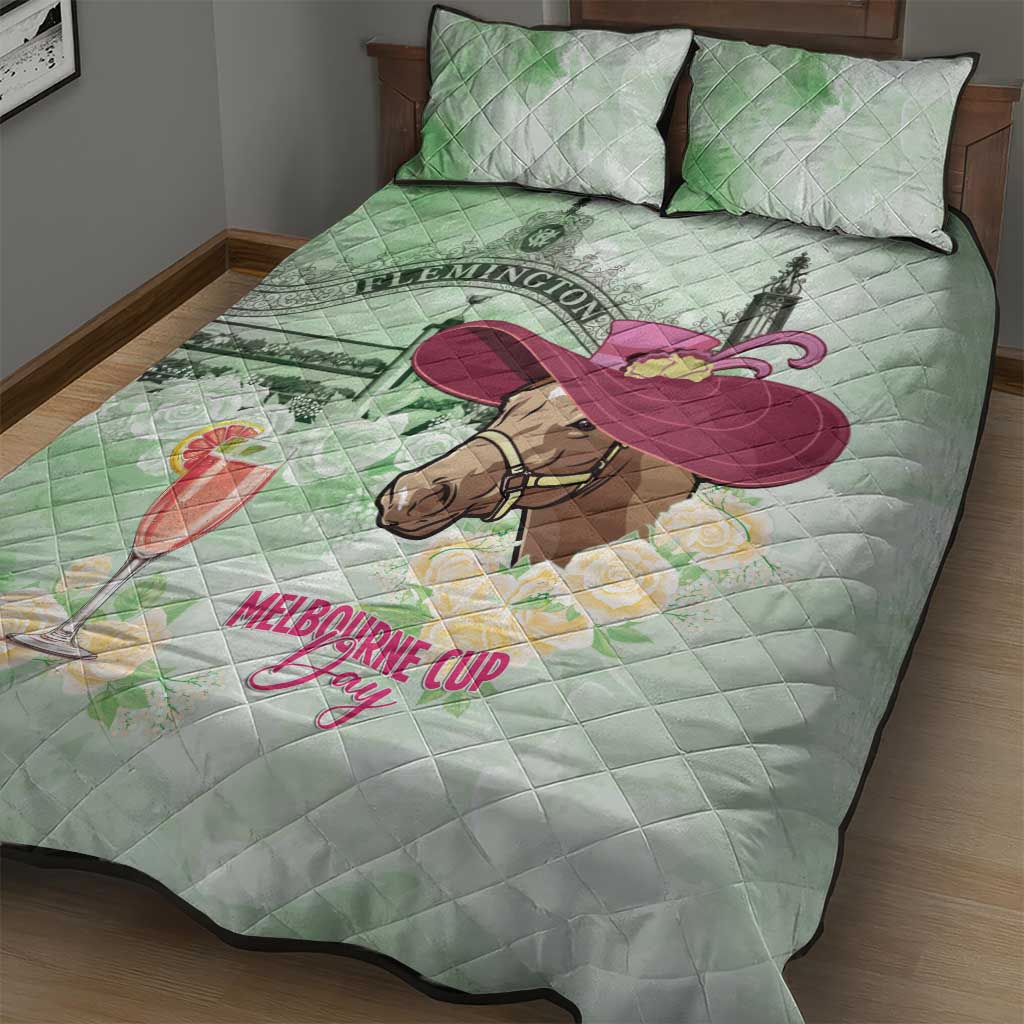 Australia Cup Melbourne Horse Racing Quilt Bed Set Hats Heels & Horseshoes Yellow Roses - Wonder Print Shop